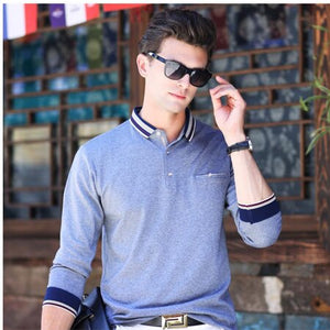 High quality  spring  autumn Men's polo shirt busines casual solid polo shirt brand  men's Long sleeve polo camisa polo shirt