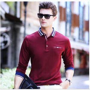 High quality  spring  autumn Men's polo shirt busines casual solid polo shirt brand  men's Long sleeve polo camisa polo shirt