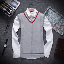 Load image into Gallery viewer, Fashion Men&#39;s Leisure Wool vest, V-neckband Shoulder Cotton knitted Sweater Vest, College Style Fashion Boys Slim Warm Sweater