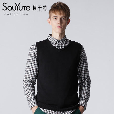 Vomint Classic Mens' Pullover Sweater Vest V-Neck New Sweater 100% Cotton Knitted Plus Size Slim Class Vest Size: S-3XL  S6AW003