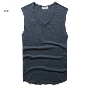 2017 Men summer casual cotton v neck tank top men sleeveless solid high quality tank top men loose joggers tank top men hot sale