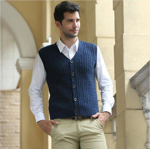 2017 Men Vest Sweaters 100% Cotton Cardigan Sleeveless Male Knitted Single Breasted V-neck Men's Clothing Size M-3XL Sudaderas