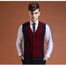 Load image into Gallery viewer, Sweater Cardigan Buttons Down Knit Jacket Vest for Men Sleeveless Wool Stylish Fashion Patchwork Red Grey 2018