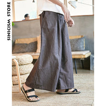 Load image into Gallery viewer, Sinicism Store Man Cotton Linen Wild Leg Pants Men Casual Stripe Straight Pants 2018 Male Full-Length Traditional Pants Trousers