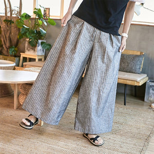 Sinicism Store Man Cotton Linen Wild Leg Pants Men Casual Stripe Straight Pants 2018 Male Full-Length Traditional Pants Trousers