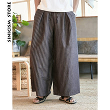 Load image into Gallery viewer, Sinicism Store Man Cotton Linen Wild Leg Pants Men Casual Stripe Straight Pants 2018 Male Full-Length Traditional Pants Trousers