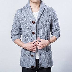 WIIVIP New Winter Spring Sweater Men Thick Wool Blend Full Sleeves Solid Cardigans Mens Outwear Sweatercoat Knited YW021