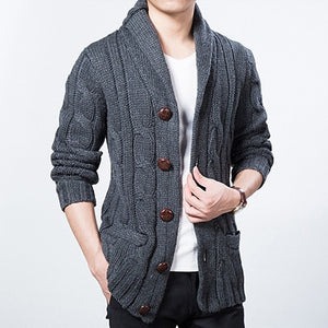 WIIVIP New Winter Spring Sweater Men Thick Wool Blend Full Sleeves Solid Cardigans Mens Outwear Sweatercoat Knited YW021