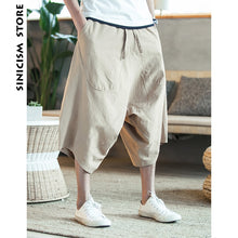 Load image into Gallery viewer, Sinicism 5XL Men&#39;s Wild Crotch Harem Pants Summer Baggy Pure Cotton Trousers Plus Size Male Wild-leg Loose Pants Drawstring