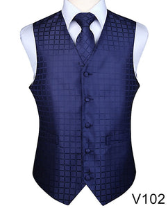 Men's Classic Party Wedding Paisley Plaid Floral Jacquard Waistcoat Vest Pocket Square Tie Suit Set Pocket Square Set