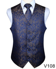 Load image into Gallery viewer, Men&#39;s Classic Party Wedding Paisley Plaid Floral Jacquard Waistcoat Vest Pocket Square Tie Suit Set Pocket Square Set