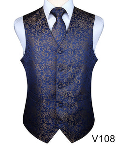 Men's Classic Party Wedding Paisley Plaid Floral Jacquard Waistcoat Vest Pocket Square Tie Suit Set Pocket Square Set