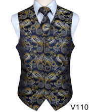 Load image into Gallery viewer, Men&#39;s Classic Party Wedding Paisley Plaid Floral Jacquard Waistcoat Vest Pocket Square Tie Suit Set Pocket Square Set