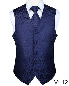 Men's Classic Party Wedding Paisley Plaid Floral Jacquard Waistcoat Vest Pocket Square Tie Suit Set Pocket Square Set