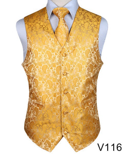 Men's Classic Party Wedding Paisley Plaid Floral Jacquard Waistcoat Vest Pocket Square Tie Suit Set Pocket Square Set