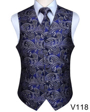 Load image into Gallery viewer, Men&#39;s Classic Party Wedding Paisley Plaid Floral Jacquard Waistcoat Vest Pocket Square Tie Suit Set Pocket Square Set