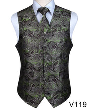 Load image into Gallery viewer, Men&#39;s Classic Party Wedding Paisley Plaid Floral Jacquard Waistcoat Vest Pocket Square Tie Suit Set Pocket Square Set