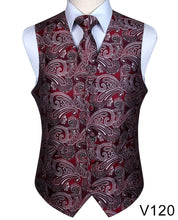 Load image into Gallery viewer, Men&#39;s Classic Party Wedding Paisley Plaid Floral Jacquard Waistcoat Vest Pocket Square Tie Suit Set Pocket Square Set