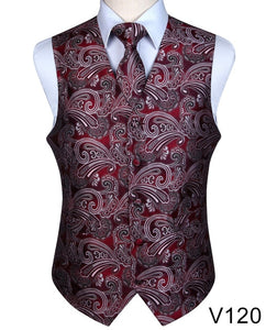 Men's Classic Party Wedding Paisley Plaid Floral Jacquard Waistcoat Vest Pocket Square Tie Suit Set Pocket Square Set