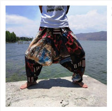 Load image into Gallery viewer, 20 Colors Men Causal Flower Print Hippy Baggy Boho Elastic Cross-Pants Loose Trousers Aladdin Wide Leg Cotton Linen Harem Pants