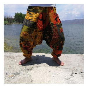 20 Colors Men Causal Flower Print Hippy Baggy Boho Elastic Cross-Pants Loose Trousers Aladdin Wide Leg Cotton Linen Harem Pants