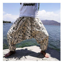 Load image into Gallery viewer, 20 Colors Men Causal Flower Print Hippy Baggy Boho Elastic Cross-Pants Loose Trousers Aladdin Wide Leg Cotton Linen Harem Pants