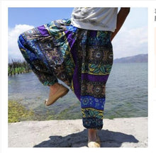 Load image into Gallery viewer, 20 Colors Men Causal Flower Print Hippy Baggy Boho Elastic Cross-Pants Loose Trousers Aladdin Wide Leg Cotton Linen Harem Pants