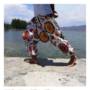 20 Colors Men Causal Flower Print Hippy Baggy Boho Elastic Cross-Pants Loose Trousers Aladdin Wide Leg Cotton Linen Harem Pants