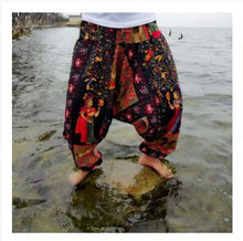 Load image into Gallery viewer, 20 Colors Men Causal Flower Print Hippy Baggy Boho Elastic Cross-Pants Loose Trousers Aladdin Wide Leg Cotton Linen Harem Pants