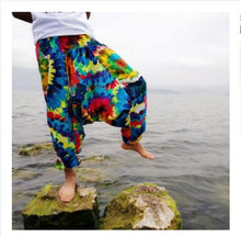 Load image into Gallery viewer, 20 Colors Men Causal Flower Print Hippy Baggy Boho Elastic Cross-Pants Loose Trousers Aladdin Wide Leg Cotton Linen Harem Pants