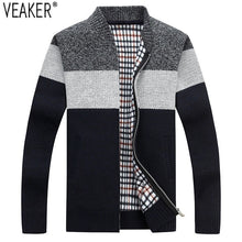 Load image into Gallery viewer, 2018 Autumn New Men&#39;s Thick Sweatercoat Striped Stand Collar Zipper Sweater coat Outerwear Winter Fleece Cashmere Liner Sweaters