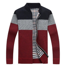 Load image into Gallery viewer, 2018 Autumn New Men&#39;s Thick Sweatercoat Striped Stand Collar Zipper Sweater coat Outerwear Winter Fleece Cashmere Liner Sweaters