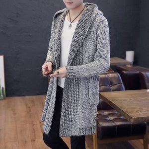 2018 Autumn Winter New Men's Long Sweatercoat Solid Color Long Sleeve Hooded Sweater Coat Outerwear Men Casual Sweater Cardigan