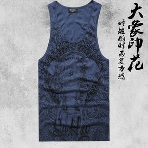 Grey Men Tank Top Casual Fitness Singlets Brand Mens Sleeveless Gasp Hip Hop Vest Elephant Print Cotton undershirt T680