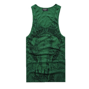 Grey Men Tank Top Casual Fitness Singlets Brand Mens Sleeveless Gasp Hip Hop Vest Elephant Print Cotton undershirt T680