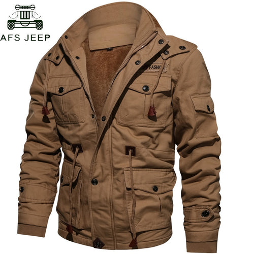 Drop Shipping Thick Warm Mens Parka Jacket Winter Fleece Multi-pocket Casual Tactical Army Jacket Men Plus Size 4XL Hooded Coat