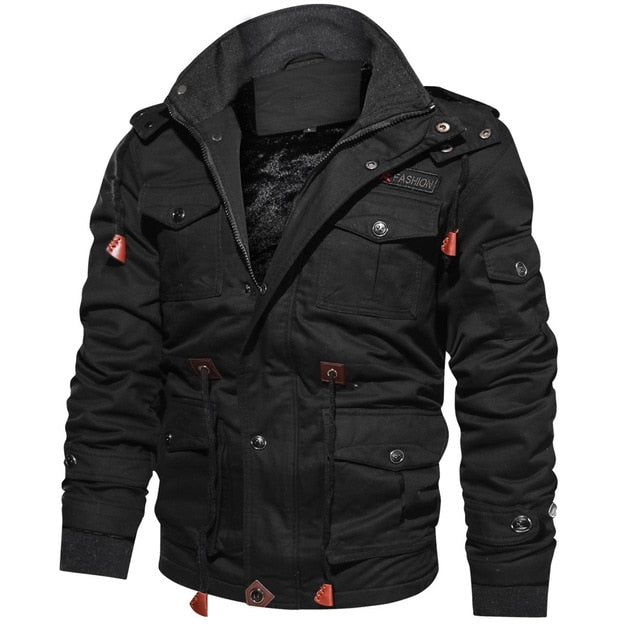 Drop Shipping Thick Warm Mens Parka Jacket Winter Fleece Multi-pocket Casual Tactical Army Jacket Men Plus Size 4XL Hooded Coat