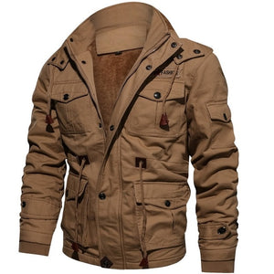 Drop Shipping Thick Warm Mens Parka Jacket Winter Fleece Multi-pocket Casual Tactical Army Jacket Men Plus Size 4XL Hooded Coat