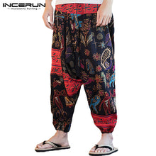 Load image into Gallery viewer, INCERUN 2019 Men Harem Pants Print Retro Drop Crotch Joggers Cotton Trousers Men Baggy Loose Nepal Style Men Casual Pants S-5XL