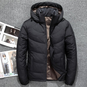 Fashion men's hooded down jackets Autumn Winter mens Solid color thick warm White duck down coats male windproof zipper outwears