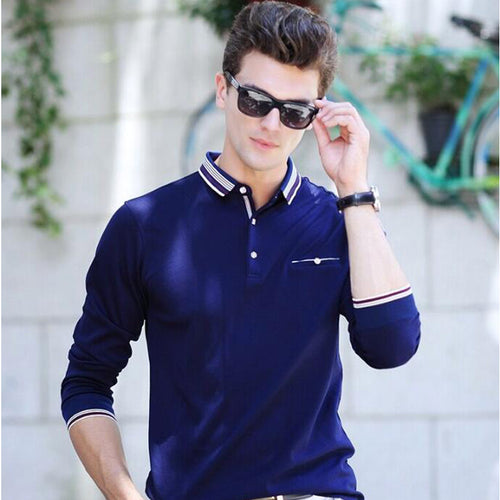 High quality  spring  autumn Men's polo shirt busines casual solid polo shirt brand  men's Long sleeve polo camisa polo shirt