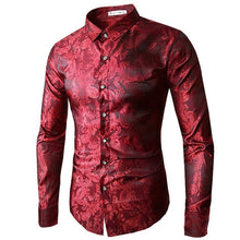 Load image into Gallery viewer, High quality 2019 Male Long Sleeve Shirts Red Gold Purple Blue men&#39;s embroidery dress shirt Fashion Slim Wedding Party Bussiness