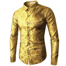 Load image into Gallery viewer, High quality 2019 Male Long Sleeve Shirts Red Gold Purple Blue men&#39;s embroidery dress shirt Fashion Slim Wedding Party Bussiness