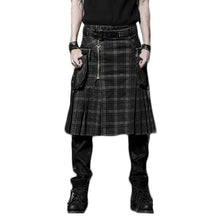 Load image into Gallery viewer, Punk Winter Men Loose Skirt With Pockets Scottish Kilt Gothic Ghost Head Zipper Plait Skirt Scotland Tartan Trousers