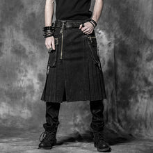 Load image into Gallery viewer, Punk Winter Men Loose Skirt With Pockets Scottish Kilt Gothic Ghost Head Zipper Plait Skirt Scotland Tartan Trousers