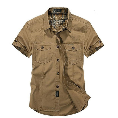 AFS ZDJP Men 2018 New Summer Men's Solid Military Short Sleeves Shirts Cotton Breathable Chemise homme Loose Army Shirt