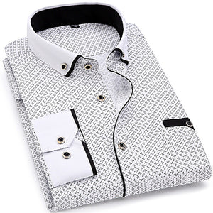 2019 Men Fashion Casual Long Sleeved Printed shirt Slim Fit Male Social Business Dress Shirt Brand Men Clothing Soft Comfortable