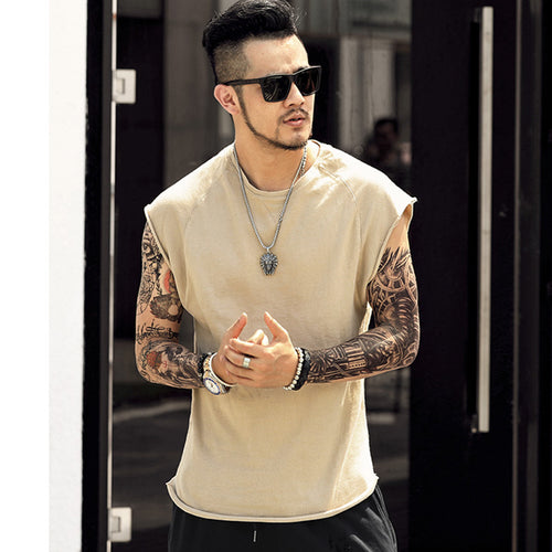 men's sleeveless knitwear sleeveless undershirt wide shoulder vest bodybuilding tank top men cotton summer new T4364