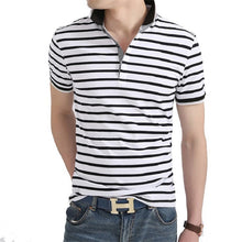 Load image into Gallery viewer, Men Polo Shirt 2019 Summer Men Business Casual Breathable White Striped Short Sleeve Polo Shirt Pure Cotton Work Clothes Polos