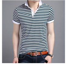 Load image into Gallery viewer, Men Polo Shirt 2019 Summer Men Business Casual Breathable White Striped Short Sleeve Polo Shirt Pure Cotton Work Clothes Polos